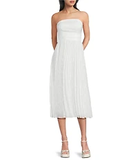 Dear Moon Floral Jacquard Pleated Strapless Midi Dress