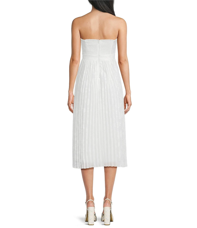 Dear Moon Floral Jacquard Pleated Strapless Midi Dress