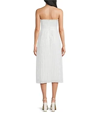 Dear Moon Floral Jacquard Pleated Strapless Midi Dress