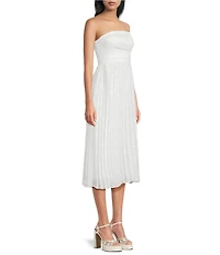 Dear Moon Floral Jacquard Pleated Strapless Midi Dress