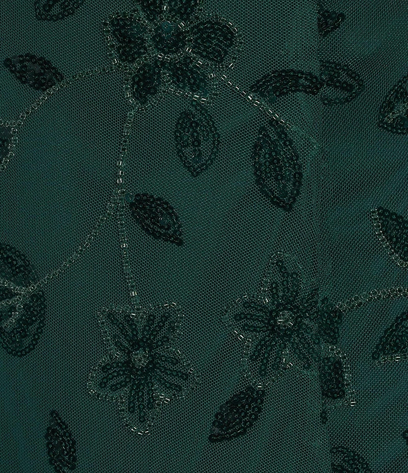Dear Moon Floral Patterned Sequin Flounce Hem Dress