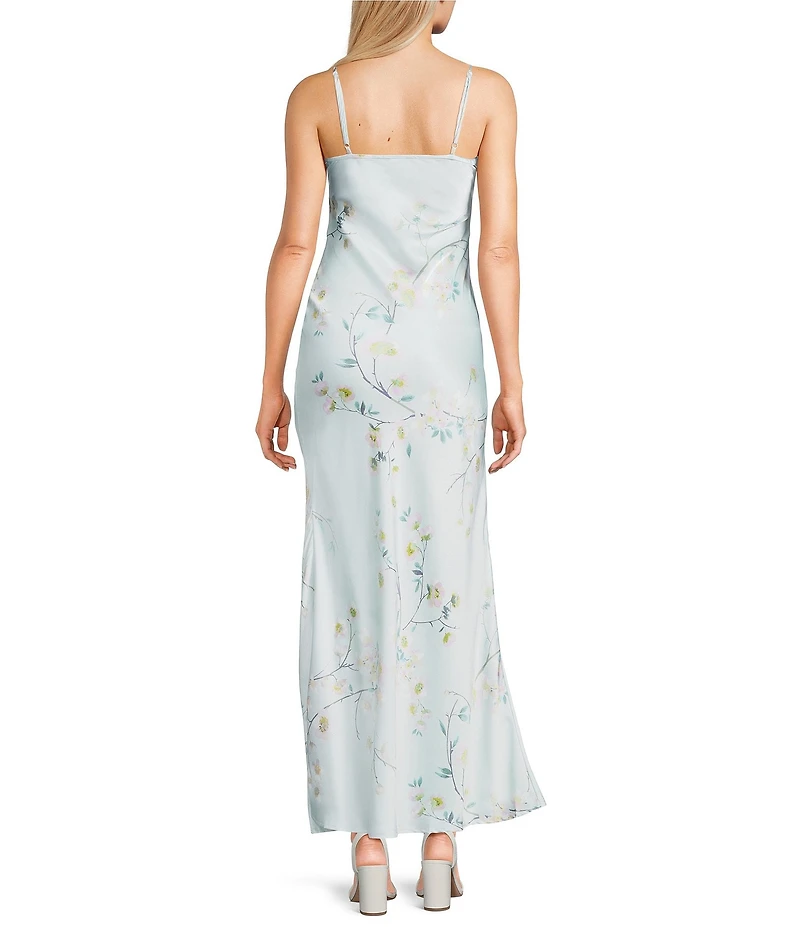 Dear Moon Floral Printed Sweetheart Neck Rosette Side Slit Long Dress