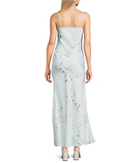 Dear Moon Floral Printed Sweetheart Neck Rosette Side Slit Long Dress