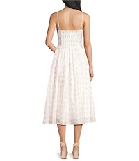 Dear Moon Floral Printed Sweetheart Neckline Basque Waist Fit & Flare Midi Dress