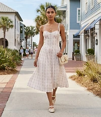 Dear Moon Floral Printed Sweetheart Neckline Basque Waist Fit & Flare Midi Dress