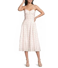 Dear Moon Floral Printed Sweetheart Neckline Basque Waist Fit & Flare Midi Dress