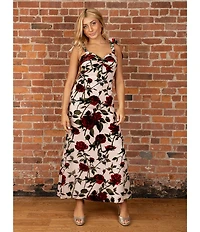 Dear Moon Floral Velvet Burnout Sweetheart Neck Lace Up Back Maxi Dress
