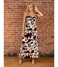 Dear Moon Floral Velvet Burnout Sweetheart Neck Lace Up Back Maxi Dress