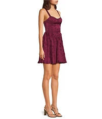 Dear Moon Jacquard Sweetheart Neck Pleated Dress