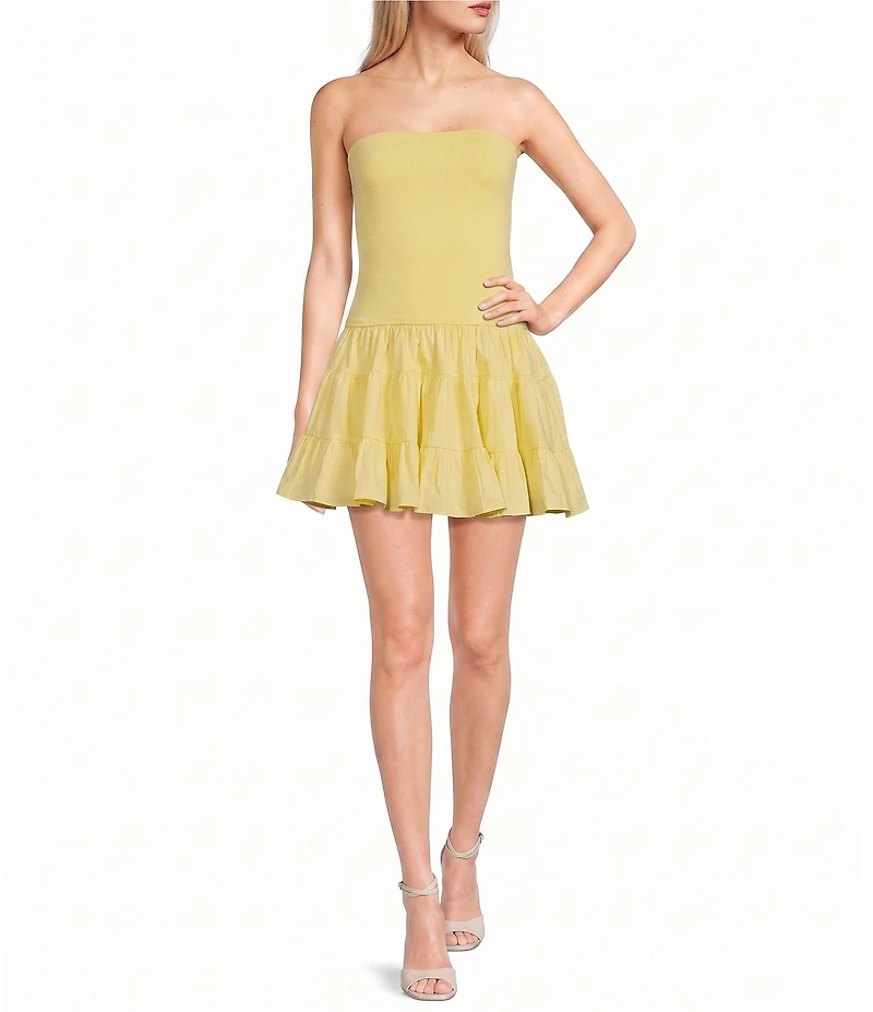 Dear Moon Knit-To-Woven Strapless Tiered Dress