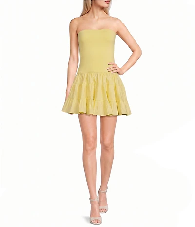 Dear Moon Knit-To-Woven Strapless Tiered Dress