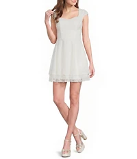 Dear Moon Lace Sweetheart Neck Short Sleeve Twist Back Double Tiered Dress