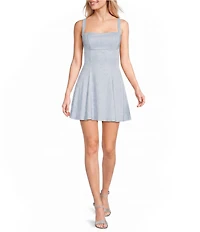Dear Moon Metallic Square Neck Pleated Dress
