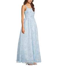 Dear Moon Metallic Floral Patterned Lace Square Neck Sleeveless Ballgown