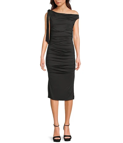 Dear Moon Off The Shoulder Ruched Midi Dress