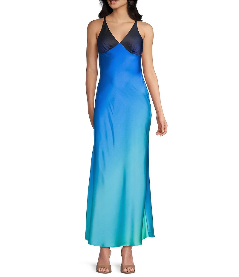 Dear Moon Ombre Satin V-Neck Slip Dress