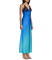 Dear Moon Ombre Satin V-Neck Slip Dress