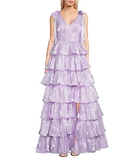 Dear Moon Organza Tie Shoulder V-Neck Tiered Ball Gown