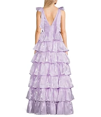 Dear Moon Organza Tie Shoulder V-Neck Tiered Ball Gown