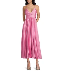 Dear Moon Pleated V-Neck Tie Back Midi Dress