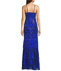 Dear Moon Power Mesh Sequin Patterned Side Slit Dress
