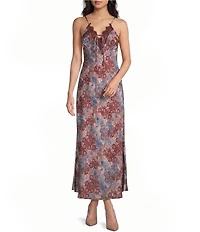 Dear Moon Printed Lace Trim Midi Slip Dress