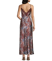Dear Moon Printed Lace Trim Midi Slip Dress