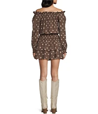 Dear Moon Printed Off-The-Shoulder Long Sleeve Tie Front Drop Waist Dress