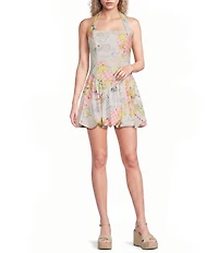 Dear Moon Printed Scuba Crepe Halter Neck Bubble Hem Dress