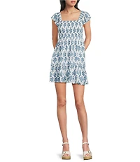 Dear Moon Printed Smocked Bodice Tiered Dress