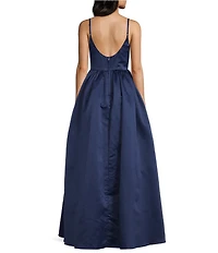 Dear Moon Satin Basque Waist Square Neck Spaghetti Straps Long Dress