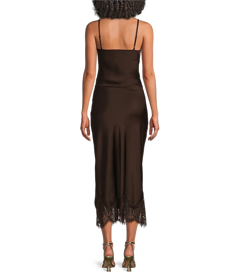 Dear Moon Satin Camisole & Lace Trim Maxi Skirt Set