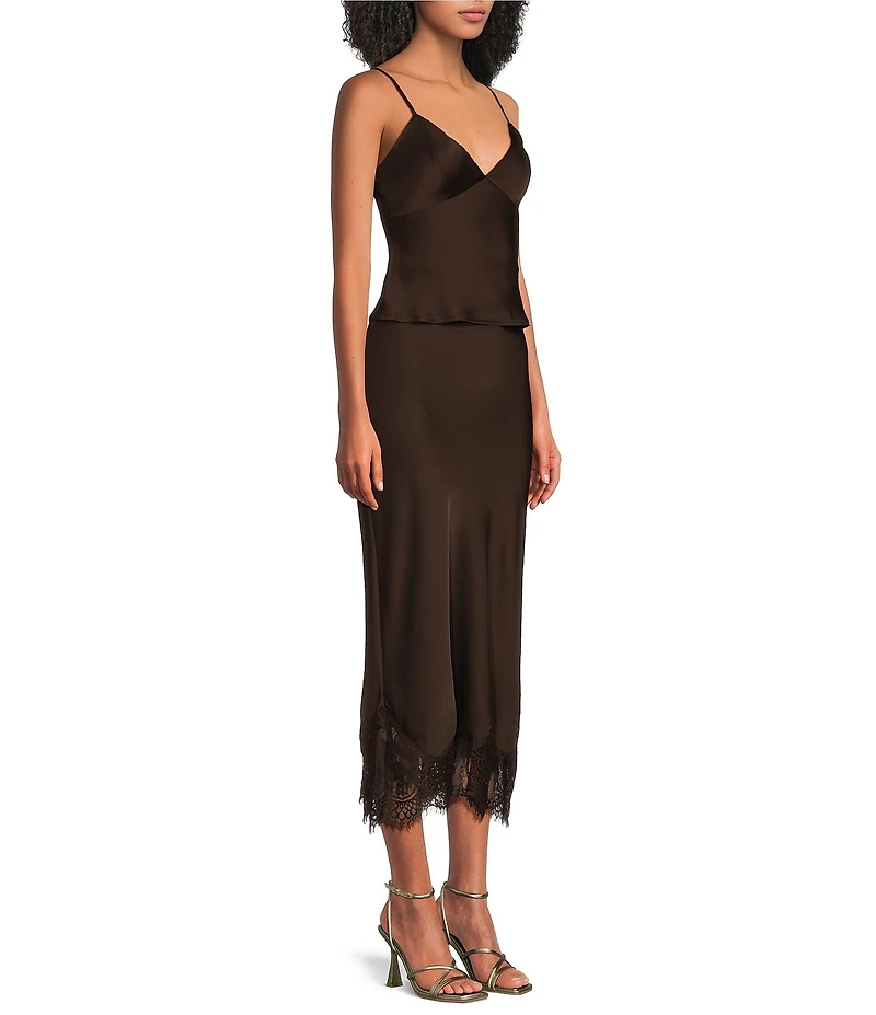 Dear Moon Satin Camisole & Lace Trim Maxi Skirt Set