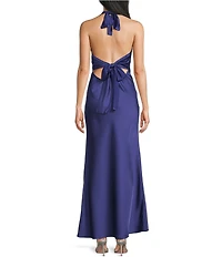 Dear Moon Satin Cowl Neck Tie Back Long Dress