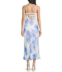 Dear Moon Satin Floral Printed Sweetheart Neck Midi Dress