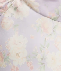 Dear Moon Satin Floral Printed Twisted Front Tie Shoulder Midi Dress