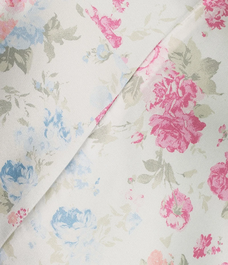 Dear Moon Satin Floral Printed V-Neck Asymmetrical Hem Midi Dress