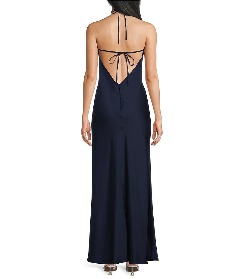 Dear Moon Satin Halter Neck Open Back Maxi Dress