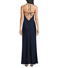 Dear Moon Satin Halter Neck Open Back Maxi Dress