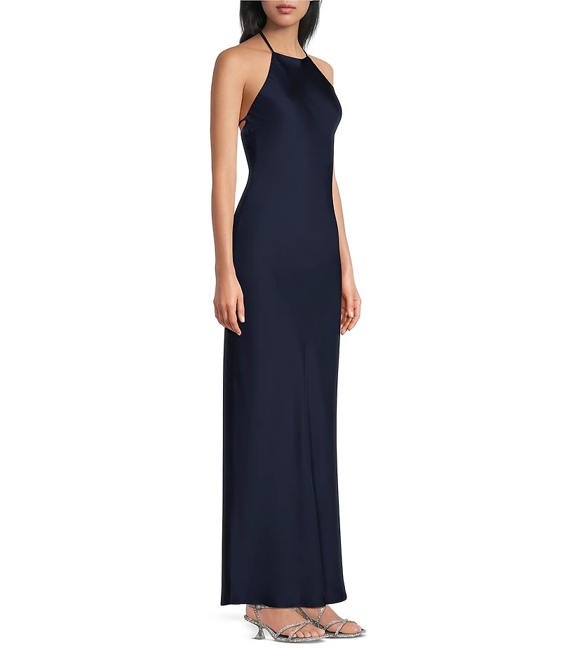 Dear Moon Satin Halter Neck Open Back Maxi Dress