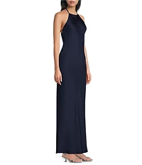 Dear Moon Satin Halter Neck Open Back Maxi Dress