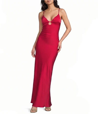 Dear Moon Satin Keyhole Front Lace Up Back Dress