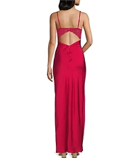 Dear Moon Satin Keyhole Front Lace Up Back Dress