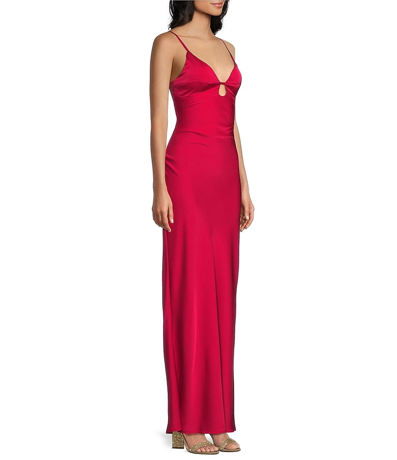 Dear Moon Satin Keyhole Front Lace Up Back Dress