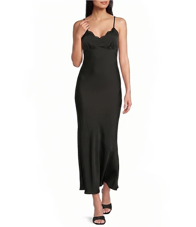 Dear Moon Satin Lace Trim Sweetheart Neck Tie Back Dress
