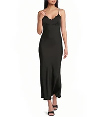 Dear Moon Satin Lace Trim Sweetheart Neck Tie Back Dress
