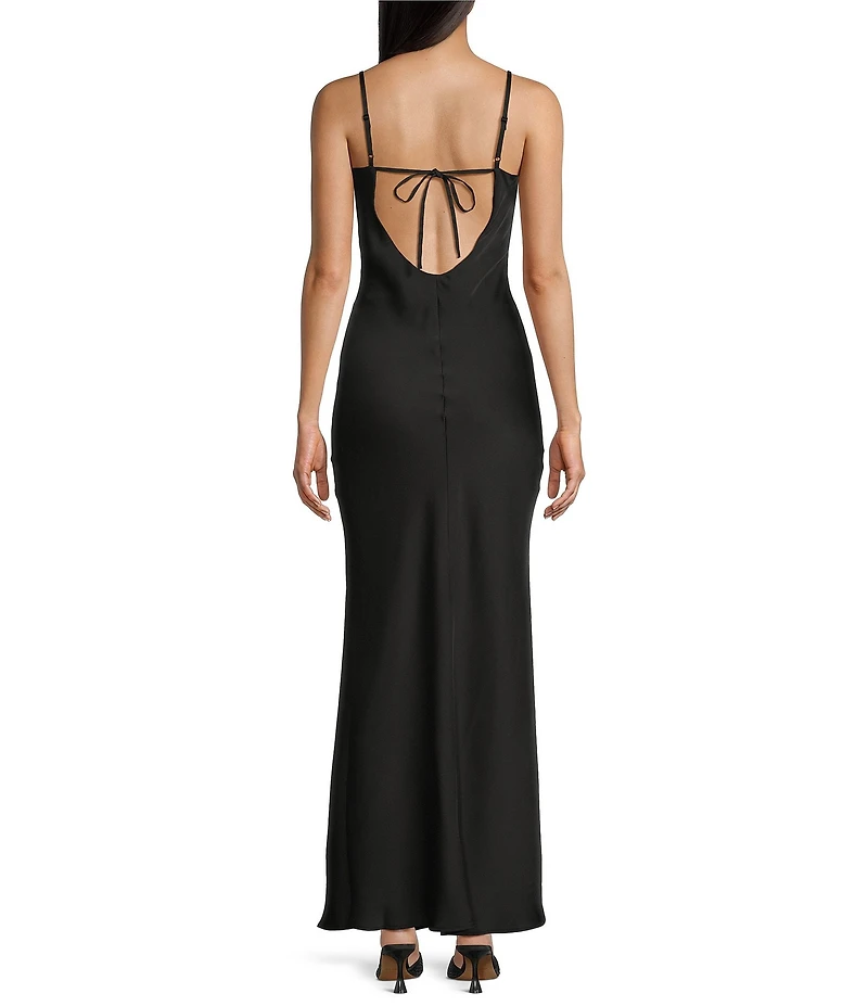 Dear Moon Satin Lace Trim Sweetheart Neck Tie Back Dress