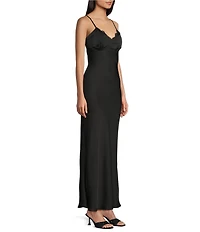 Dear Moon Satin Lace Trim Sweetheart Neck Tie Back Dress