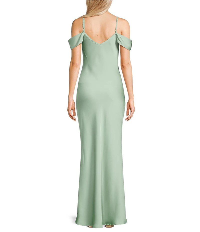 Dear Moon Satin Off The Shoulder Cowl Neck Dress