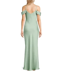 Dear Moon Satin Off The Shoulder Cowl Neck Dress